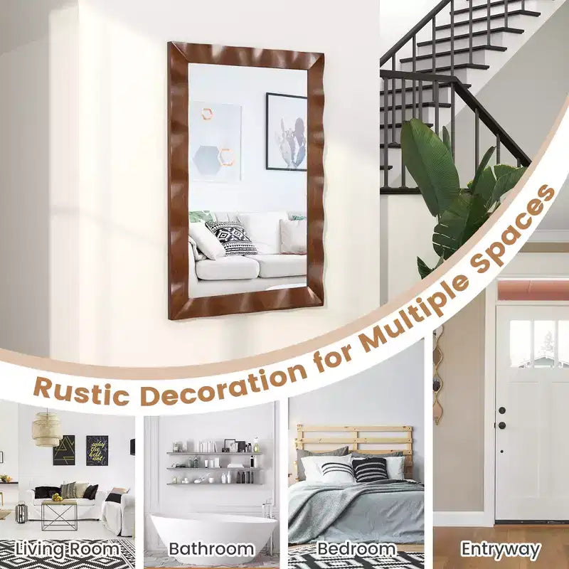 Specchio da parete rustico 42"x28" con cornice in legno massello di Hevea