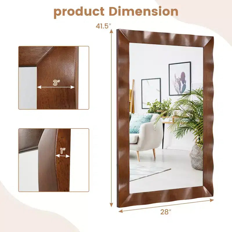 Specchio da parete rustico 42"x28" con cornice in legno massello di Hevea
