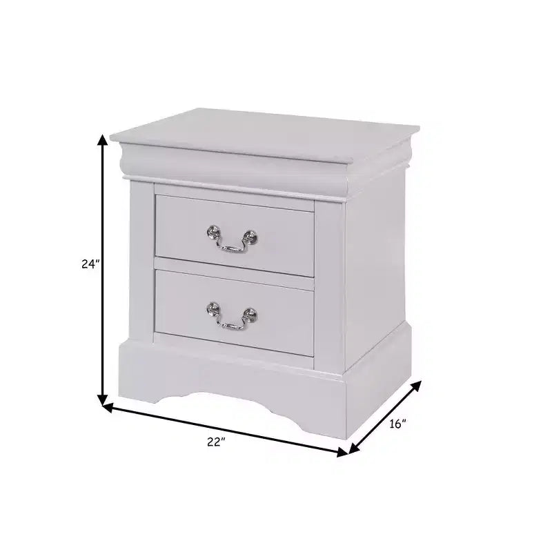 Comodino moderno-classico da 24" con 2 cassetti e maniglie a goccia, legno bianco
