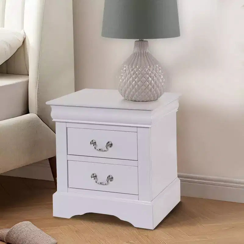 Comodino moderno-classico da 24" con 2 cassetti e maniglie a goccia, legno bianco