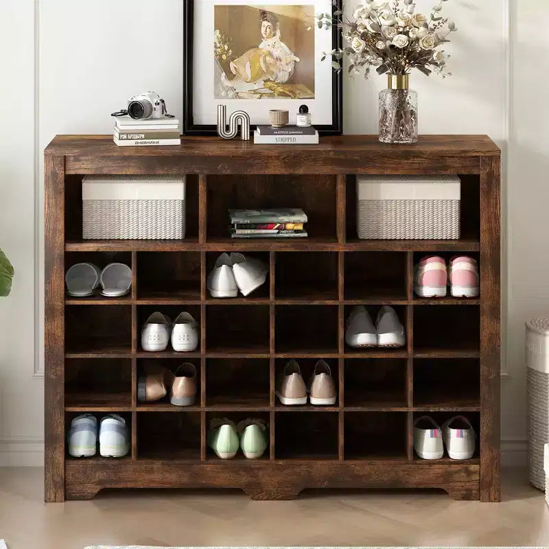 Cassettiera a 24 scomparti per scarpe, base curva, madia moderna, nera