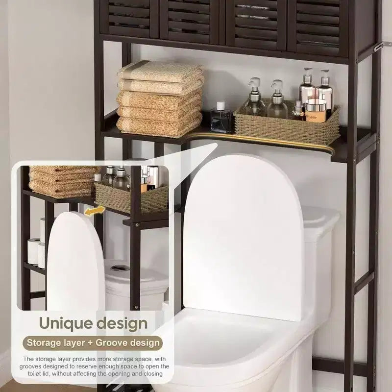 Pensile da Bagno Sopra-WC con Porta Carta Igienica, 4 Ante, Piedini Impermeabili