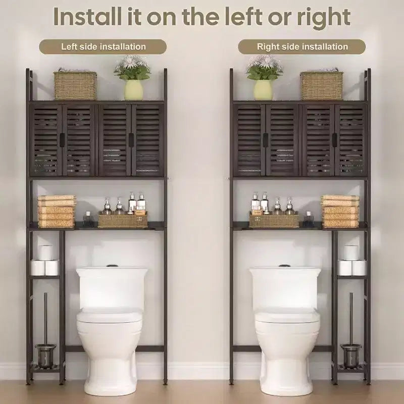 Pensile da Bagno Sopra-WC con Porta Carta Igienica, 4 Ante, Piedini Impermeabili