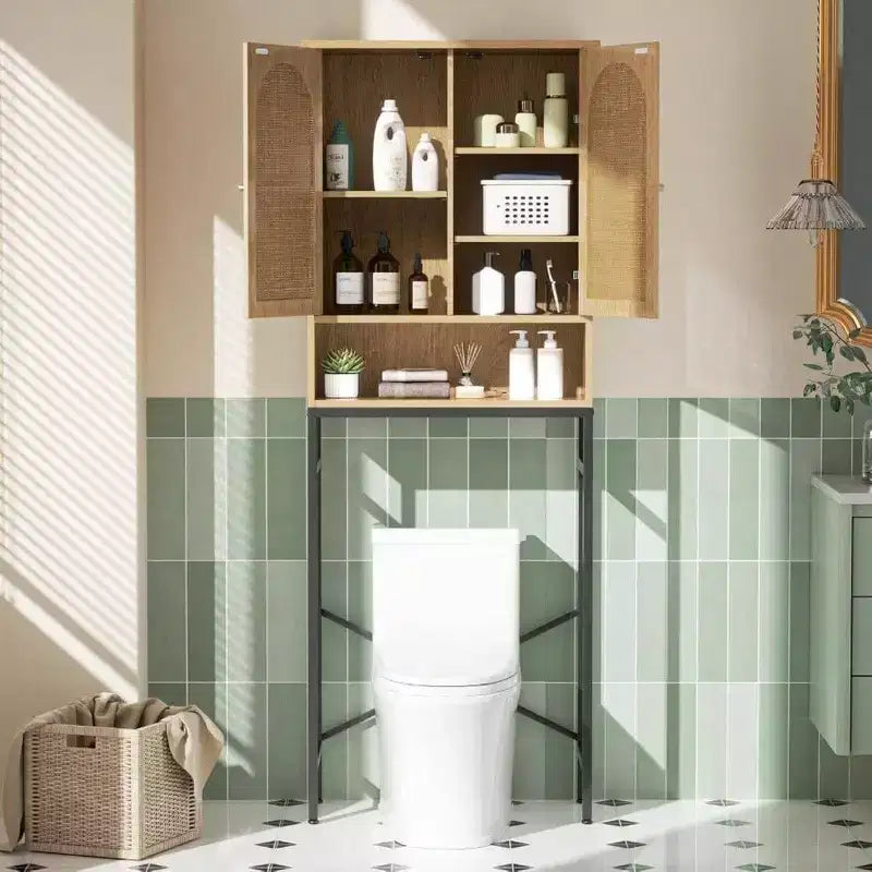 Mobiletto portaoggetti da bagno con ripiani regolabili in rattan da posizionare sopra il WC, alto e indipendente
