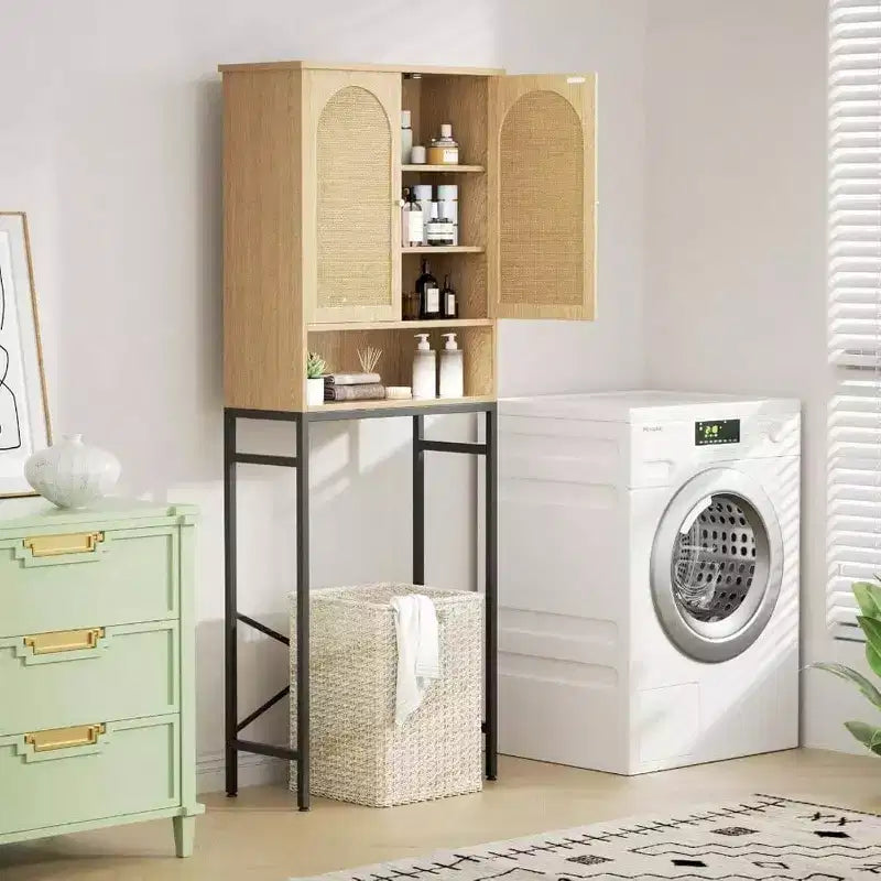 Mobiletto portaoggetti da bagno con ripiani regolabili in rattan da posizionare sopra il WC, alto e indipendente