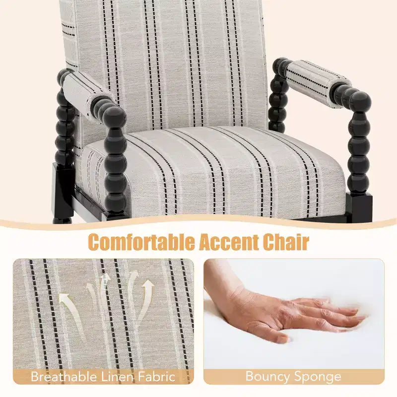 Poltrona d'accento imbottita con telaio in legno di caucciù e schienale ergonomico