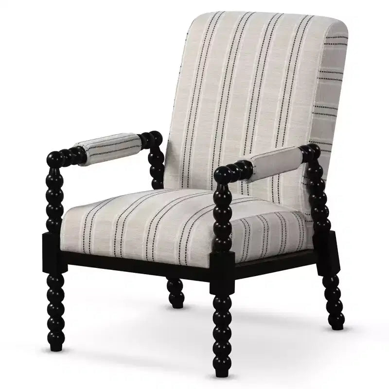 Poltrona d'accento imbottita con telaio in legno di caucciù e schienale ergonomico