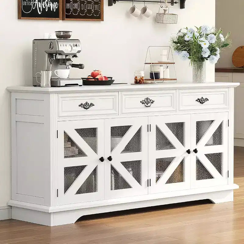 Madia credenza da 160 cm con stazione di ricarica, 3 cassetti e 4 ante