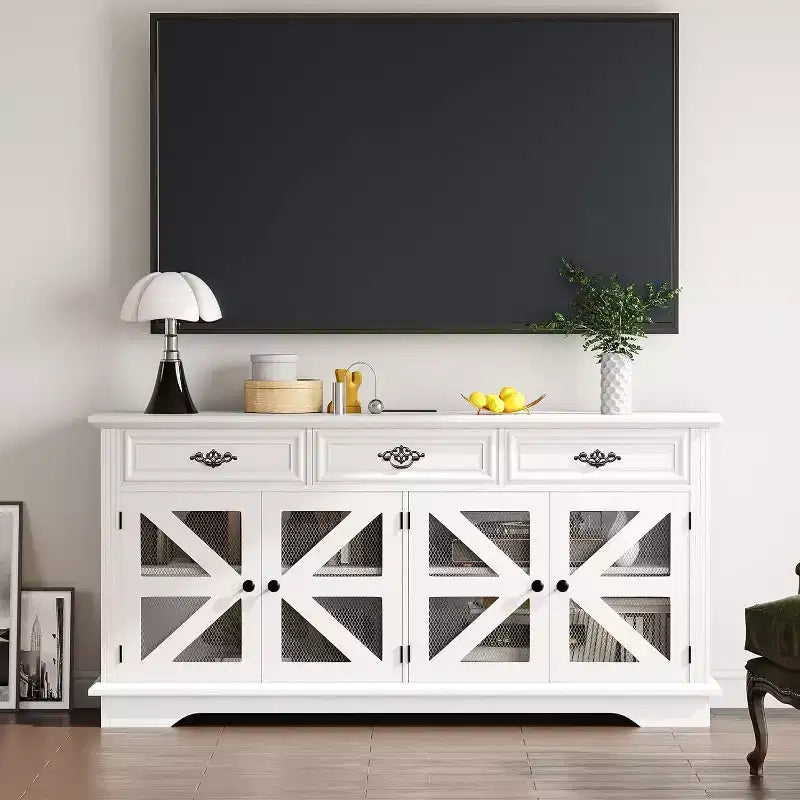 Madia credenza da 160 cm con stazione di ricarica, 3 cassetti e 4 ante