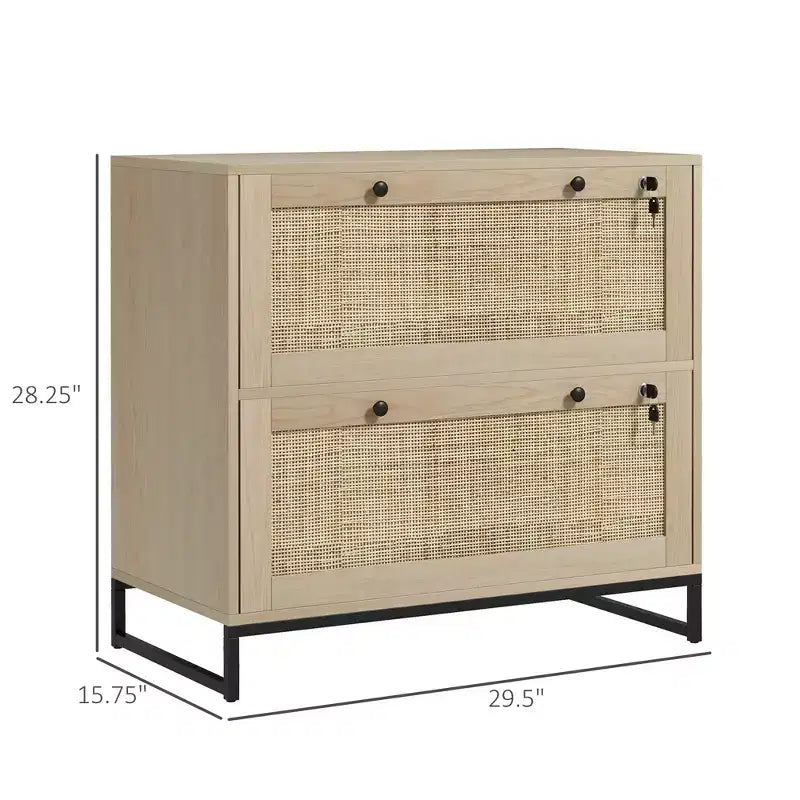 Classificatore Bohémien a 2 cassetti con pannelli in rattan, formato Letter/A4/Legal, richiudibile