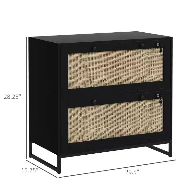 Classificatore Bohémien a 2 cassetti con pannelli in rattan, formato Letter/A4/Legal, richiudibile