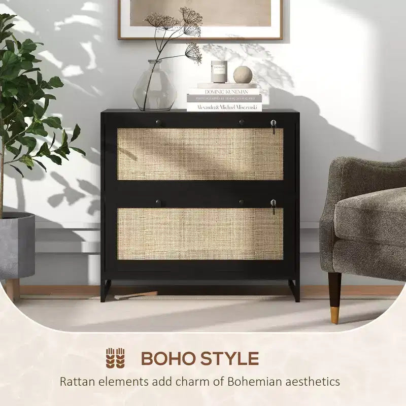 Classificatore Bohémien a 2 cassetti con pannelli in rattan, formato Letter/A4/Legal, richiudibile