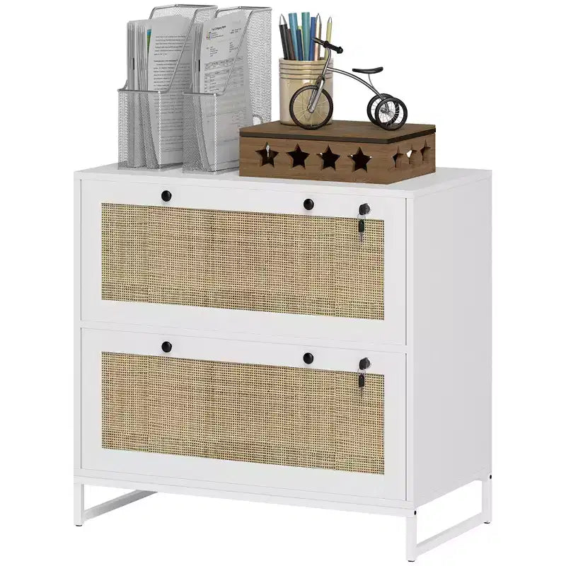 Classificatore Bohémien a 2 cassetti con pannelli in rattan, formato Letter/A4/Legal, richiudibile