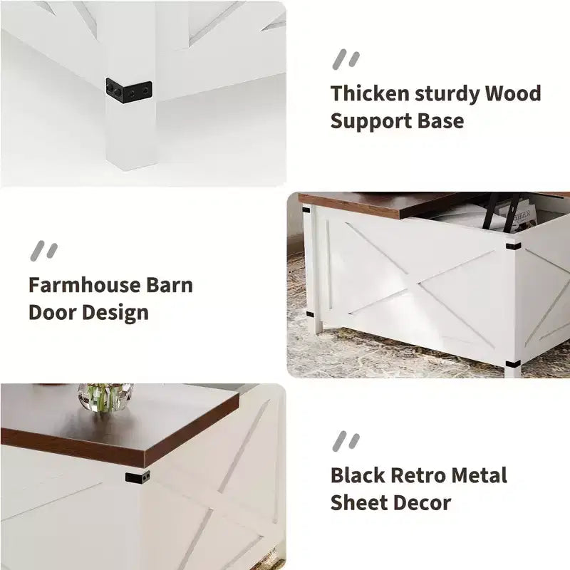 Tavolino da caffè sollevabile con contenitore nascosto, design industriale a X