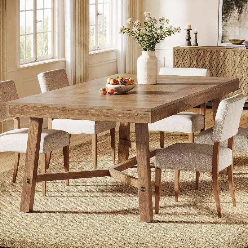 Tavolo da Pranzo 180 cm Stile Rustico per 6-8 Persone, Gambe Rinforzate, Finitura in Legno Naturale
