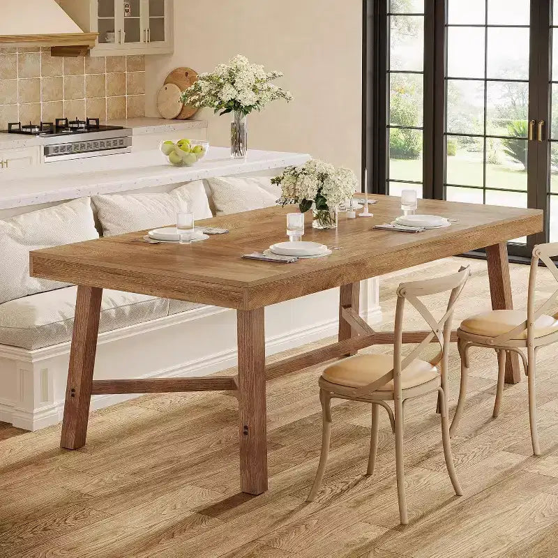 Tavolo da Pranzo 180 cm Stile Rustico per 6-8 Persone, Gambe Rinforzate, Finitura in Legno Naturale