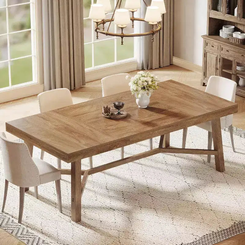 Tavolo da Pranzo 180 cm Stile Rustico per 6-8 Persone, Gambe Rinforzate, Finitura in Legno Naturale