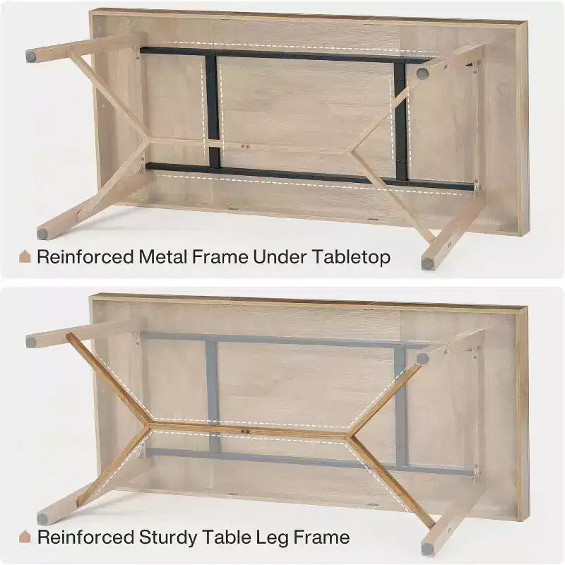Tavolo da Pranzo 180 cm Stile Rustico per 6-8 Persone, Gambe Rinforzate, Finitura in Legno Naturale