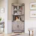Tall Corner Cabinet, Farmhouse Corner Storage Cabinet with Glass Door & Adjustable Shelves, Space Saving Storage Gray