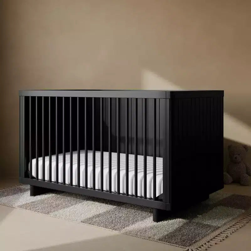 Lettino Convertibile Japandi con Sponda di Protezione per Bambini, 4 Altezze Regolabili, Salvia