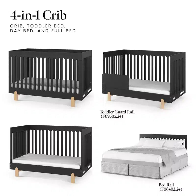 Culla trasformabile 4 in 1, si trasforma in lettino/divanetto/letto a grandezza naturale, Caviar Black