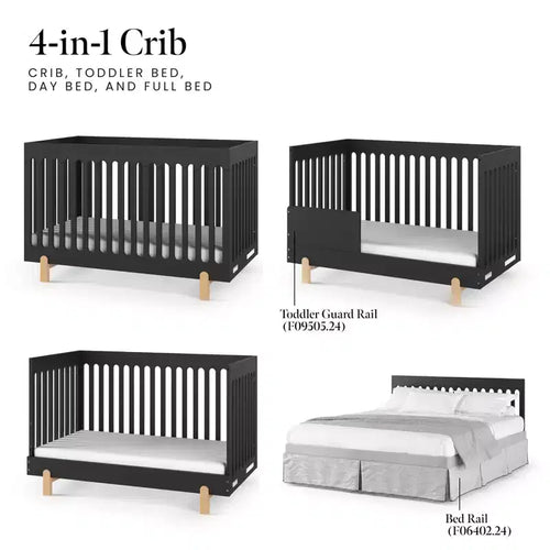 Culla trasformabile 4 in 1, si trasforma in lettino/divanetto/letto a grandezza naturale, Caviar Black