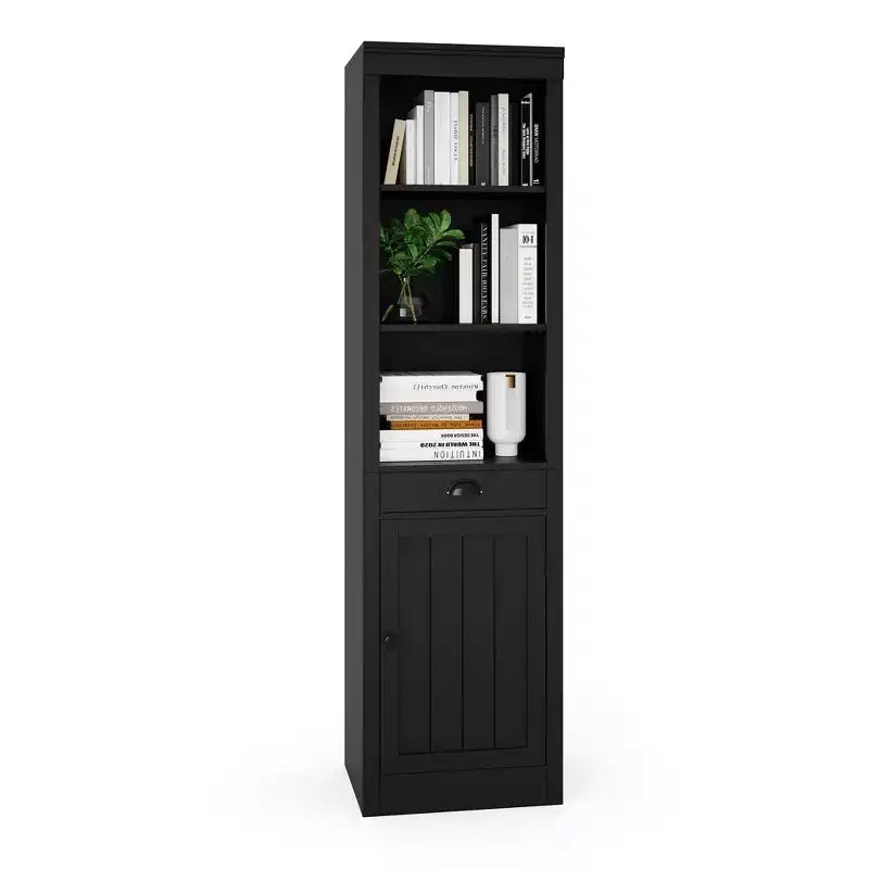 Libreria aperta a 5 ripiani in legno, scaffali da esposizione da terra, bianco avorio
