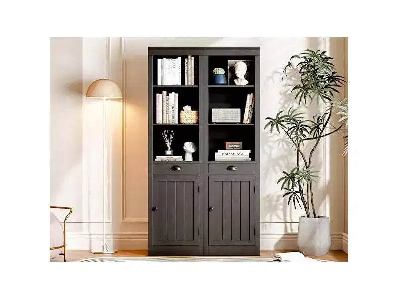Libreria aperta a 5 ripiani in legno, scaffali da esposizione da terra, bianco avorio