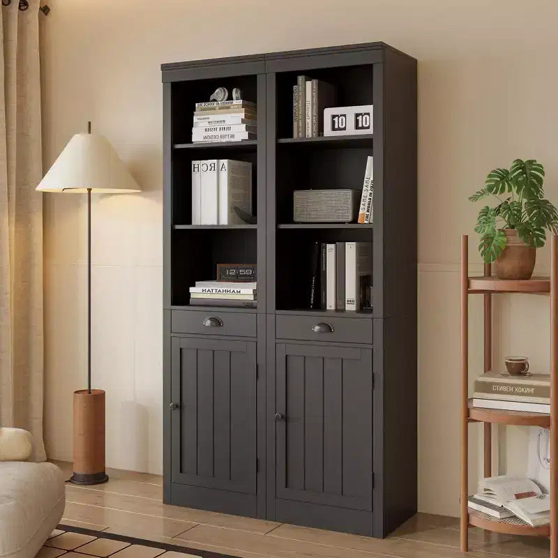 Libreria aperta a 5 ripiani in legno, scaffali da esposizione da terra, bianco avorio