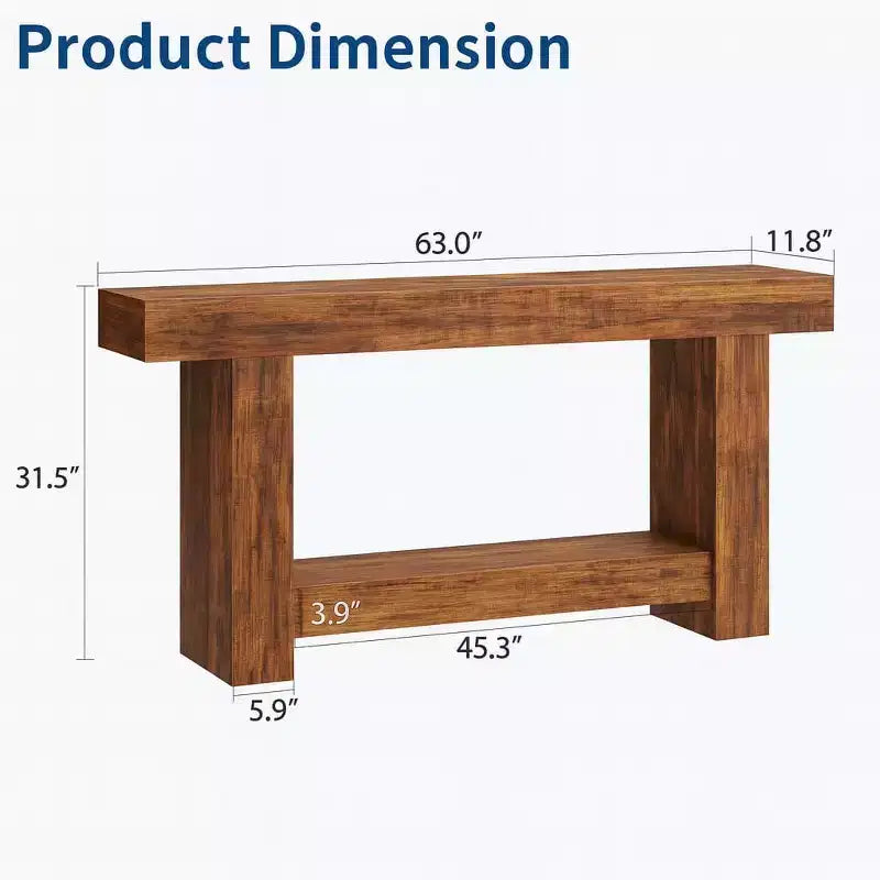 Tavolo console da fattoria da 63", tavolino da divano in legno a 2 ripiani con mensola portaoggetti