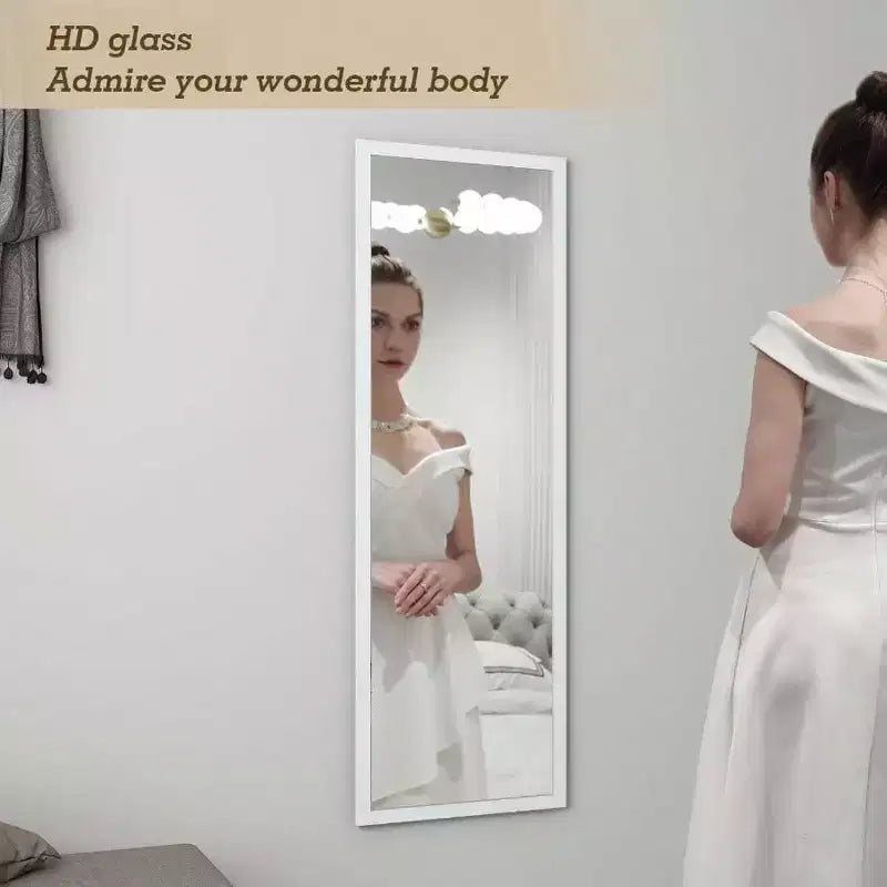 Specchio a figura intera da 48"x16" da appendere alla porta, da parete, 2 ganci in metallo, bianco