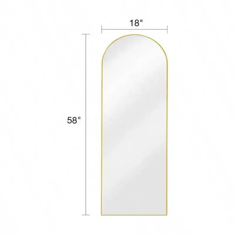Specchio ad arco a figura intera 58"x18", cornice in alluminio dorato, vetro infrangibile