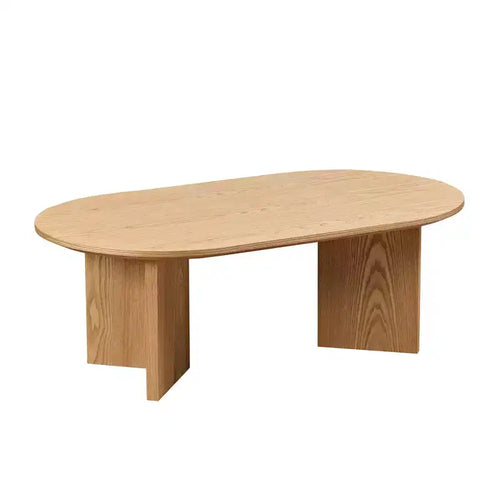 Tavolino da caffè ovale impiallacciato in legno da 39,4" con base in MDF per soggiorno