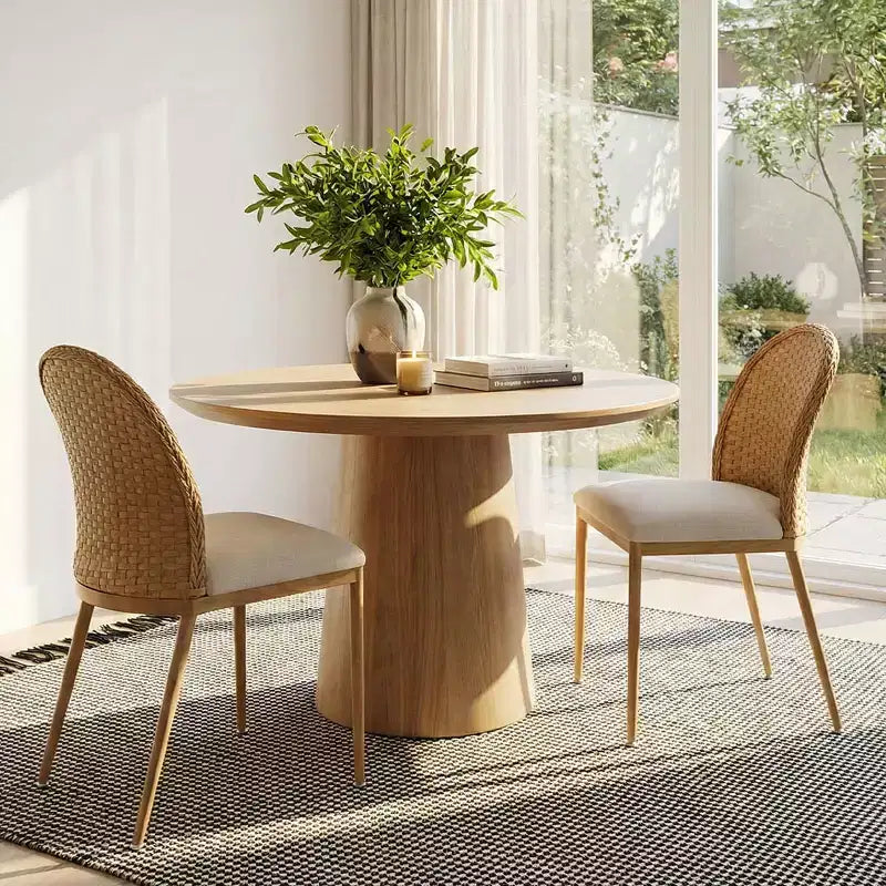 Rattan Dining Room Chair, Set of 2/4/6 Linen Dining Chair with Double Layer Rattan Back, Cane Dining Chair with Metal Legs - Panipeachy