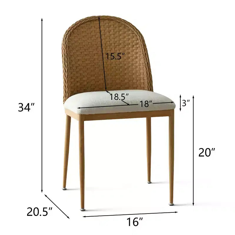 Set di 2/4/6 Sedie da Pranzo in Rattan, Seduta in Lino, Doppio Schienale in Rattan, Gambe in Metallo