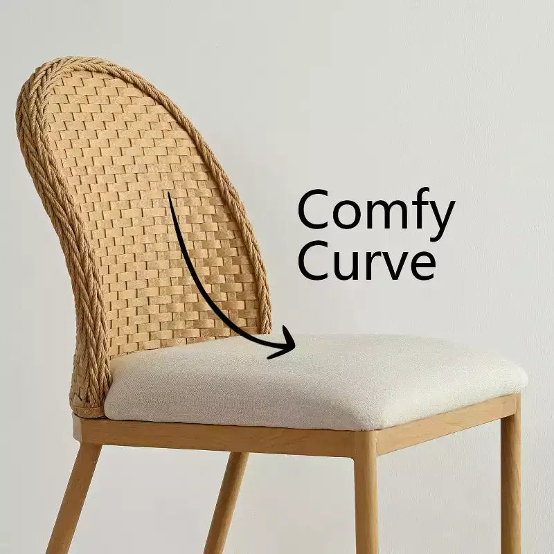 Set di 2/4/6 Sedie da Pranzo in Rattan, Seduta in Lino, Doppio Schienale in Rattan, Gambe in Metallo