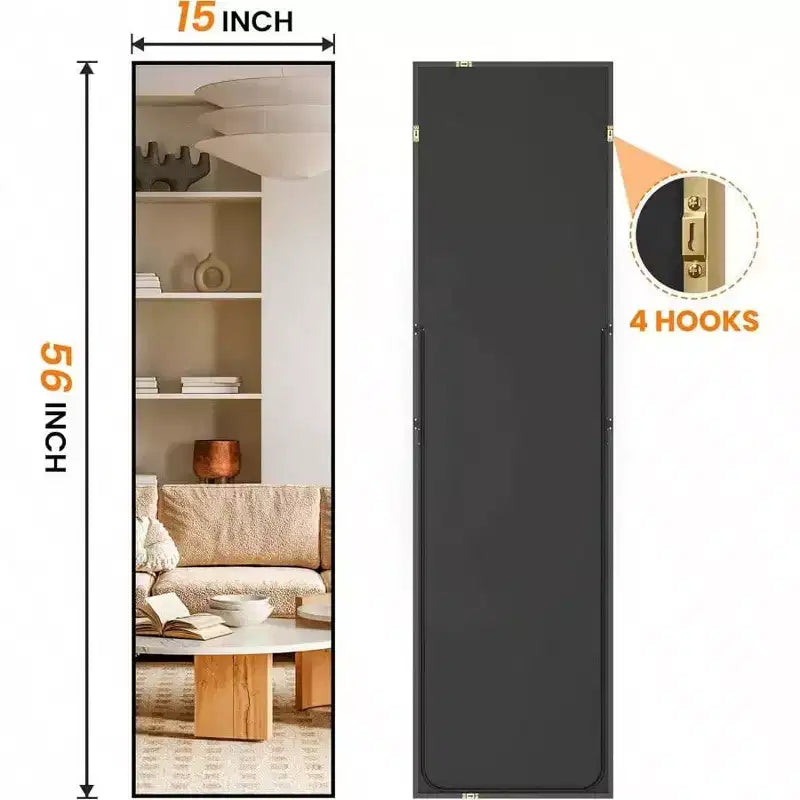 Specchio da pavimento a figura intera, cornice in alluminio nero, vetro HD, autoportante o a parete