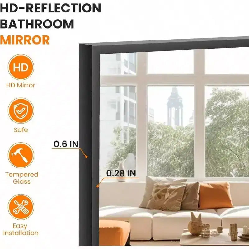 Specchio da pavimento a figura intera, cornice in alluminio nero, vetro HD, autoportante o a parete