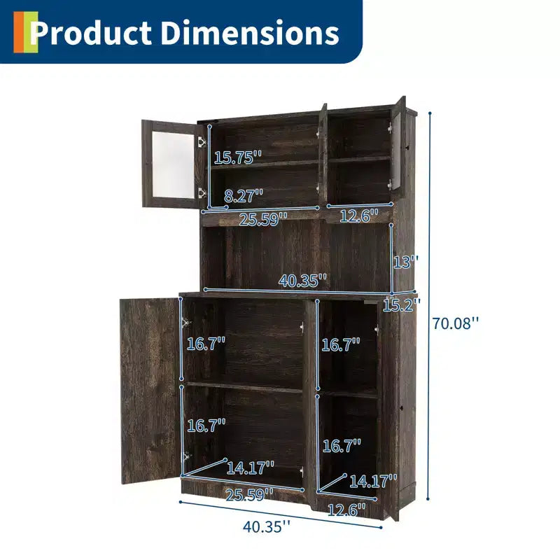 Dispensa da Cucina Coloniale da 177 cm con Presa di Corrente e Ante in Acrilico, Marrone