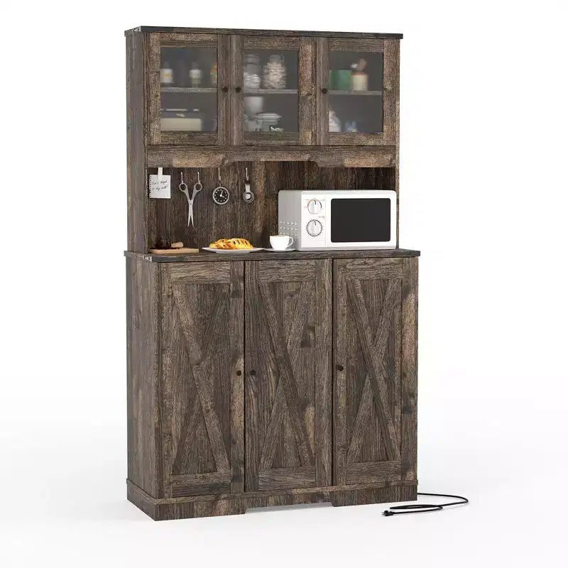 Dispensa da Cucina Coloniale da 177 cm con Presa di Corrente e Ante in Acrilico, Marrone