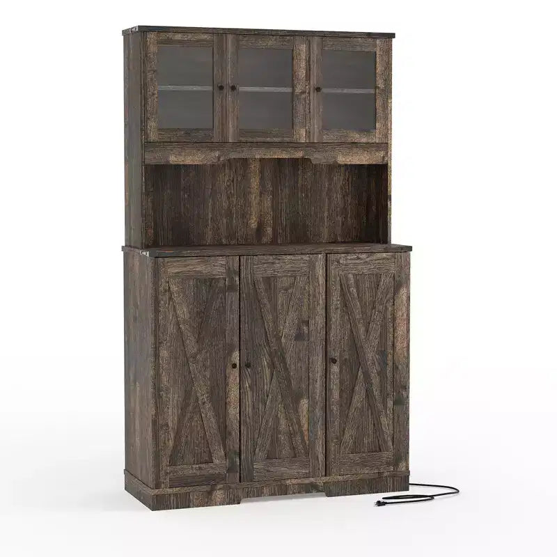 Dispensa da Cucina Coloniale da 177 cm con Presa di Corrente e Ante in Acrilico, Marrone