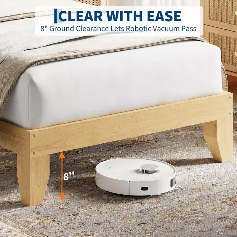 Struttura letto matrimoniale bohémien in rattan con testiera naturale e luci LED