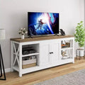 TV Stand up to 65 Inches with Power Outlets, Farmhouse Entertainment Center Cabinet with Storage Shelves for Living Room,White &Grey Wash