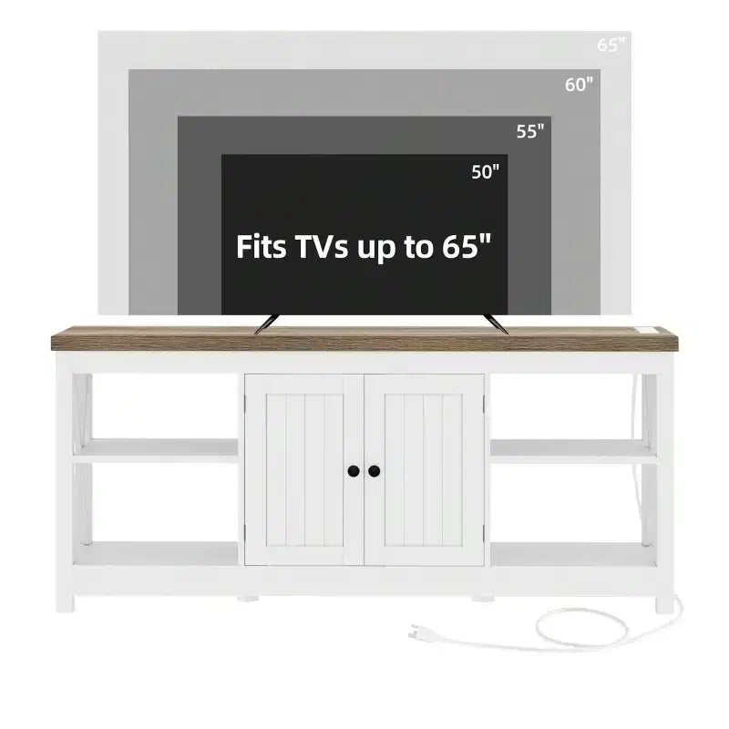 Mobile TV per fattoria fino a 65", Prese di corrente, Scaffali contenitori, Bianco e Grigio