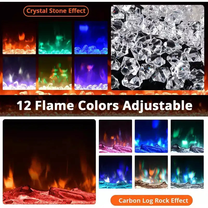 Caminetto elettrico da 60" da parete o da incasso, 1500W, 12 colori fiamma
