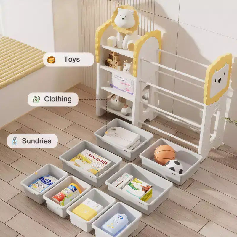 Scaffale portaoggetti per bambini a 4 livelli con 8 contenitori rimovibili per cameretta e stanza dei giochi, bianco