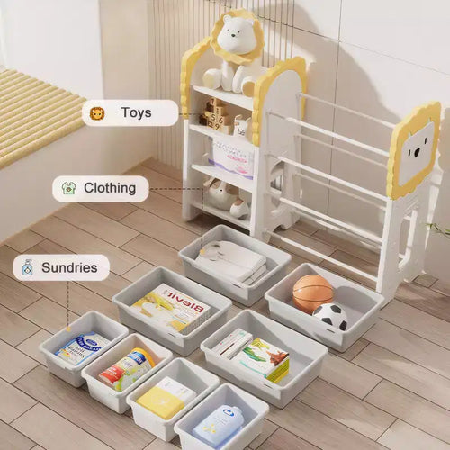 Scaffale portaoggetti per bambini a 4 livelli con 8 contenitori rimovibili per cameretta e stanza dei giochi, bianco