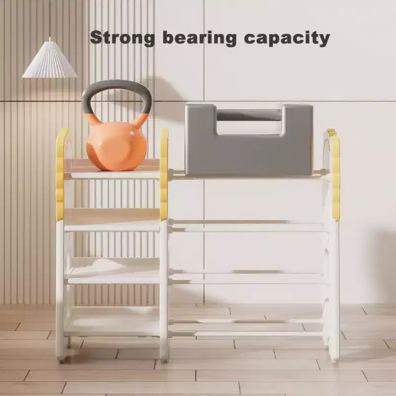 Scaffale portaoggetti per bambini a 4 livelli con 8 contenitori rimovibili per cameretta e stanza dei giochi, bianco