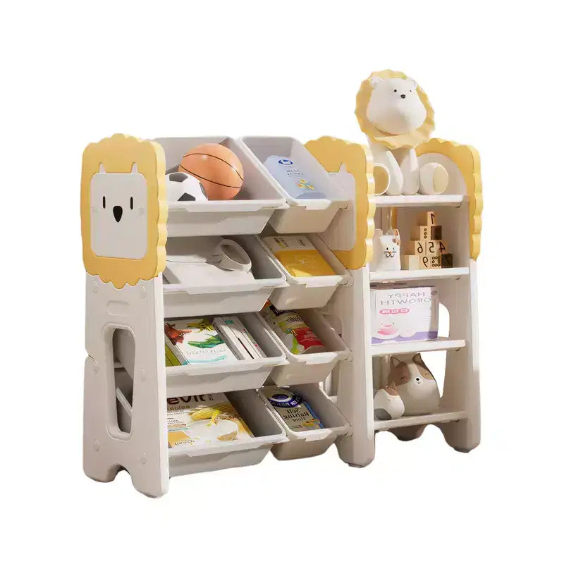 Scaffale portaoggetti per bambini a 4 livelli con 8 contenitori rimovibili per cameretta e stanza dei giochi, bianco