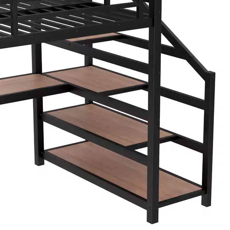 Letto a soppalco in metallo matrimoniale/queen con scrivania, luci a LED, porte USB e scale con contenitore